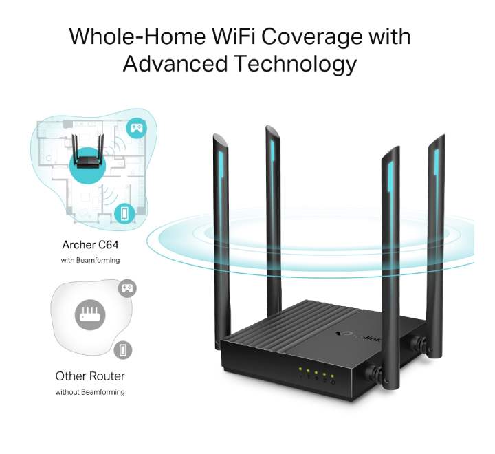 TP-Link AC1200 Wireless MU-MIMO WiFi Router (Archer C64), Wireless Routers, TP-Link - ICT.com.mm