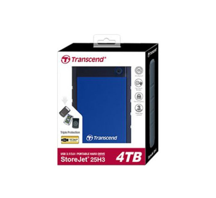 Transcend StoreJet 25H3 4TB Portable USB 3.0 Hard Drive (Blue), Portable Hard Drives, Transcend - ICT.com.mm