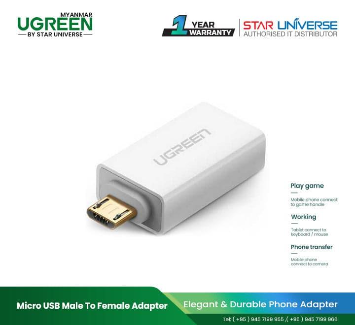 UGREEN Micro USB Male To USB 2.0 A Female OTG Adapter (White) US195-30529, Adapters, UGREEN - ICT.com.mm