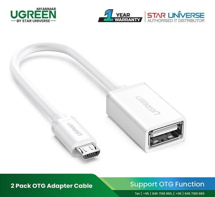 UGREEN Micro USB Male to USB-A Female Cable with OTG Nickel Plating 15cm (White) US133-10822, Adapters, UGREEN - ICT.com.mm