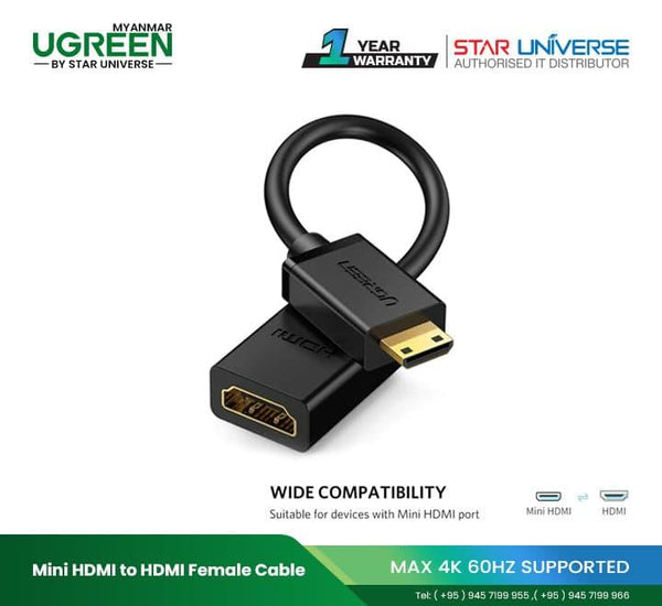 UGREEN Mini HDMI Adapter Mini HDMI to HDMI Female Cable 4K Adapter-20137, Adapters, UGREEN - ICT.com.mm