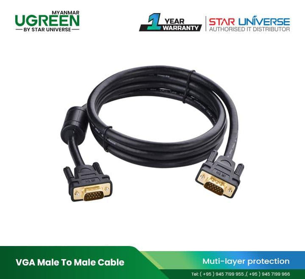 UGREEN VGA Male To Male Cable 1.5m (VG101-11630), VGA Cables, UGREEN - ICT.com.mm