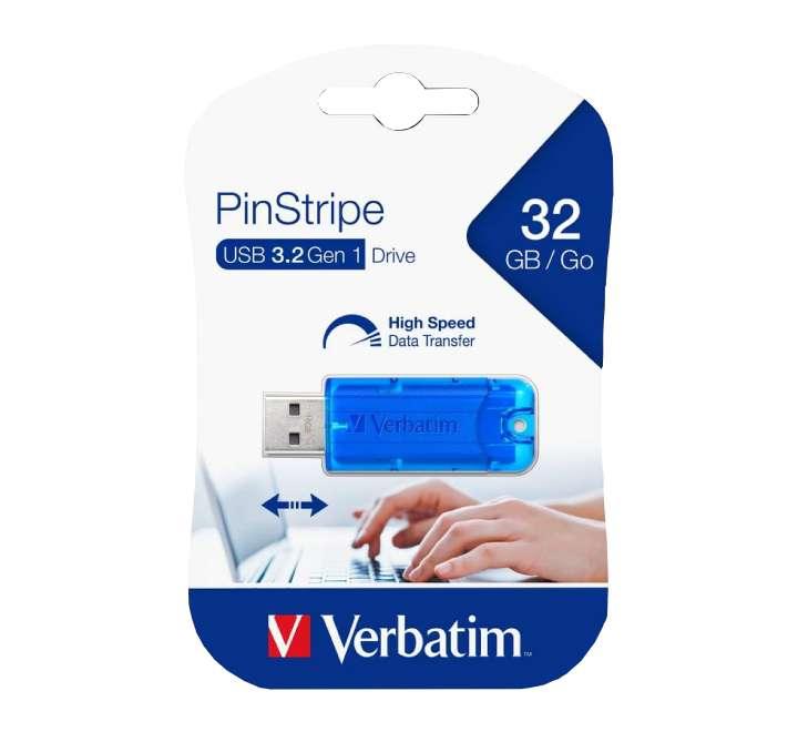 Verbatim PinStripe USB 3.0 Flash Drive 32GB (Blue), USB Flash Drives, Verbatim - ICT.com.mm