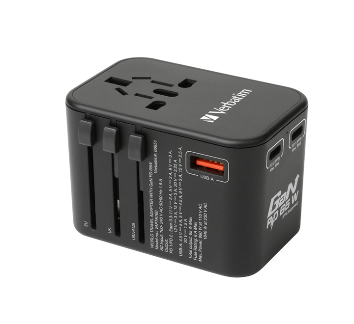 Verbatim 3 Port 65W GaN Universal Travel Adapter – ICT.com.mm