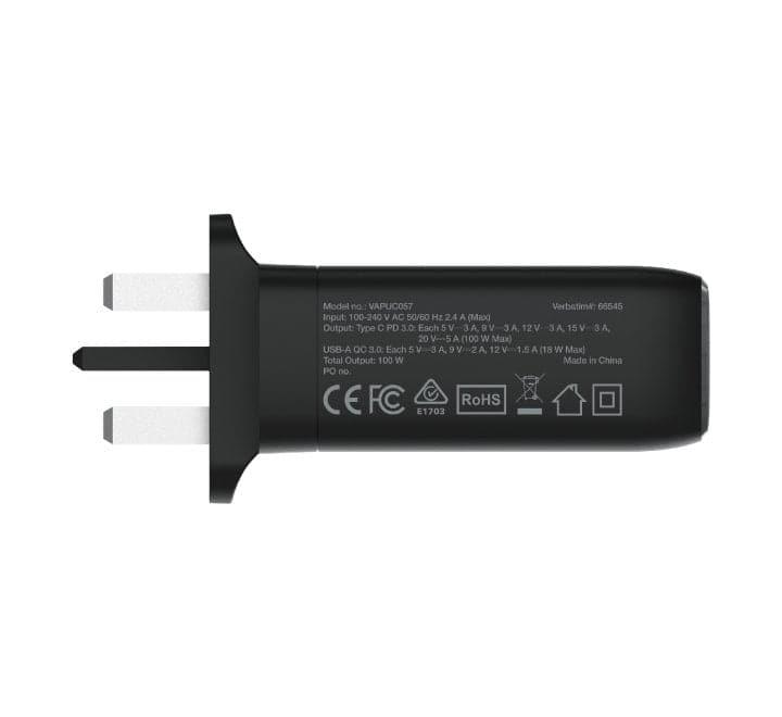 Verbatim 4 Port 100W PD & QC GaN USB Charger (Black), Adapter & Charger - Mobile, Verbatim - ICT.com.mm