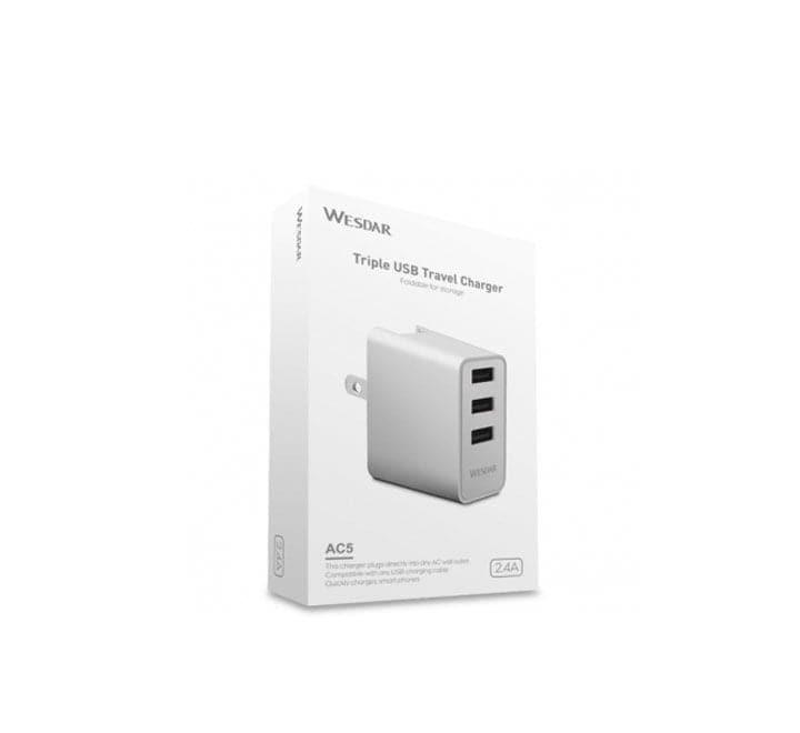 Wesdar AC-5 Triple Port USB Charger (White), Adapter & Charger - Mobile, Wesdar - ICT.com.mm