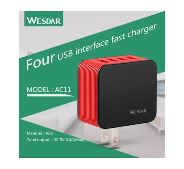 Wesdar AC11 USB Travel Charger With 4 USB Ports, Adapter & Charger - Mobile, Wesdar - ICT.com.mm
