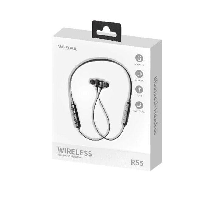 Wesdar R55 Bluetooth Wireless Neckband Earphone (Black), In-ear Headphones, Wesdar - ICT.com.mm