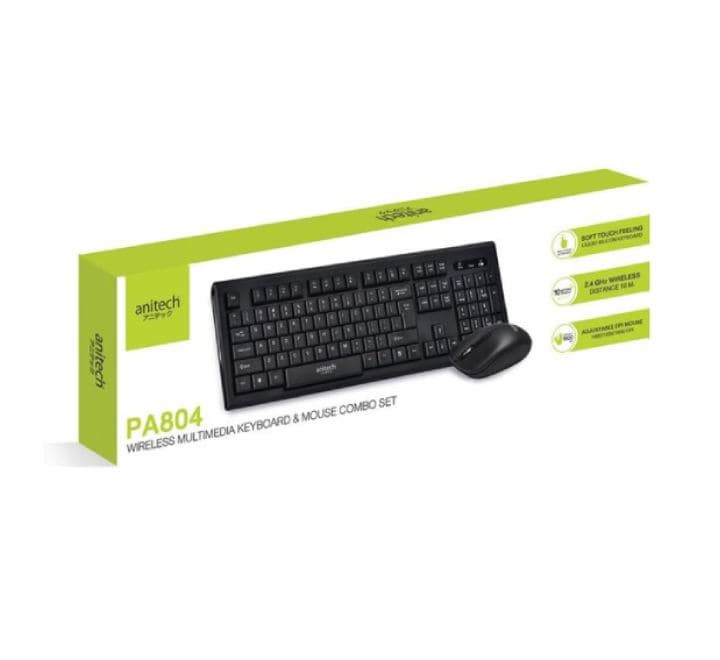 Anitech PA804 Wireless Keyboard And Mouse Combo (Black), Keyboard & Mouse Combo, Anitech - ICT.com.mm