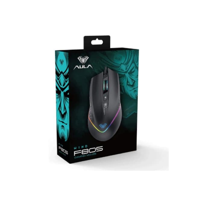 AULA F805 Wired Optical Mouse With 7 Keys (Black), Gaming Mice, AULA - ICT.com.mm