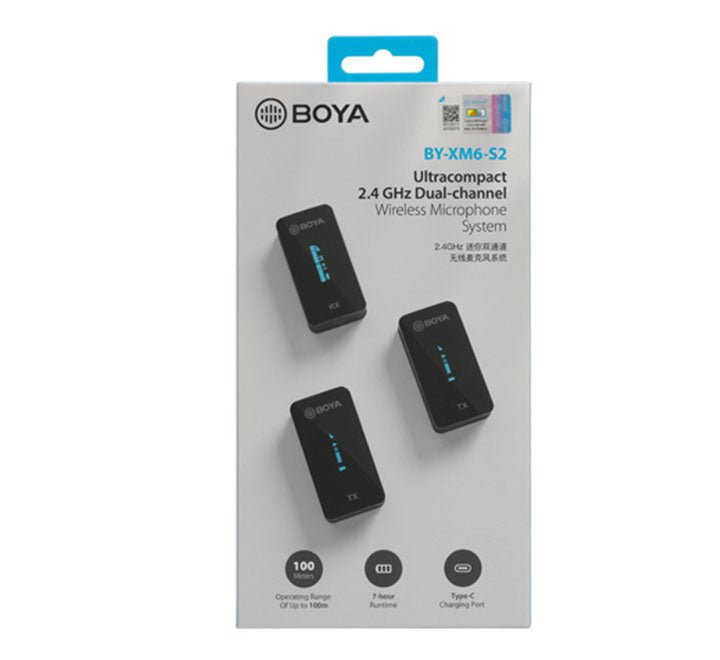 BOYA Ultra-compact Wireless Microphone System (BY-XM6-S2), Microphones, BOYA - ICT.com.mm