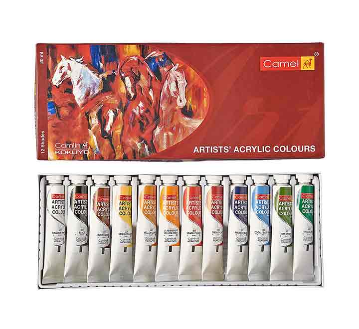 Camel Camlin Artists Acrylic Colours Box (20ml x 12 Shades), Acrylic Paints, Camel Camlin - ICT.com.mm