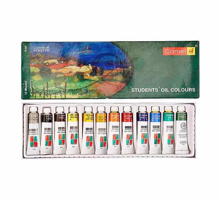 Camel Camlin Students Oil Colours Box (9ml x 12 Shades), Oil Paints, Camel Camlin - ICT.com.mm