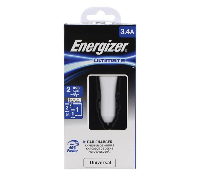 Energizer DCA2CUWH3 UL 2 USB Car Charger (White), Car Chargers, Energizer - ICT.com.mm
