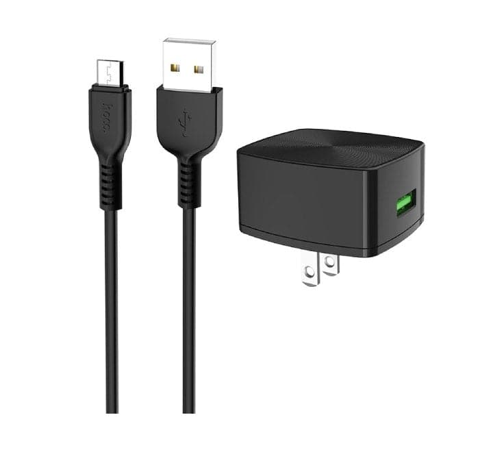 Hoco C70 Cutting-Edge Single USB Port Set With Micro-USB Cable (Black) - ICT.com.mm