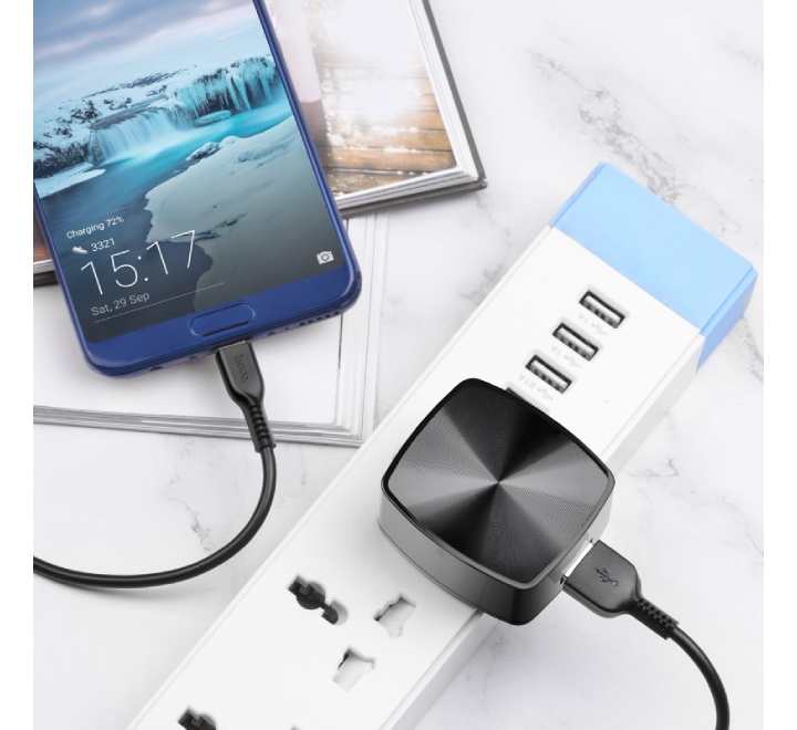 Hoco C70 Cutting-Edge Single USB Port Set With Micro-USB Cable (Black) - ICT.com.mm