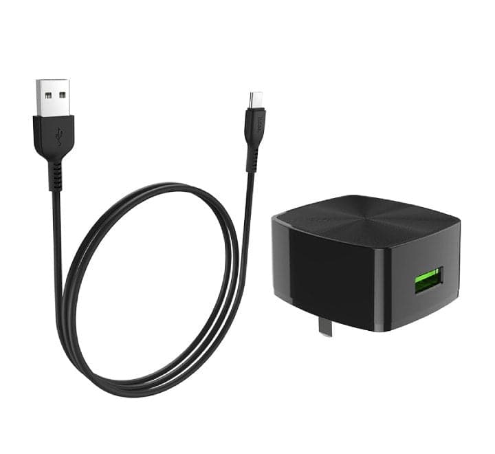 Hoco C70 Cutting-Edge Single USB Port Set With Micro-USB Cable (Black) - ICT.com.mm