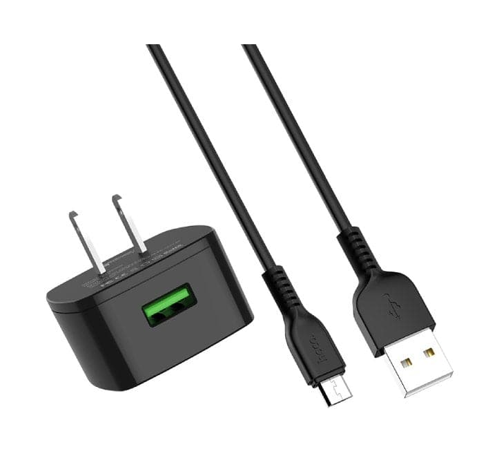 Hoco C70 Cutting-Edge Single USB Port Set With Micro-USB Cable (Black) - ICT.com.mm