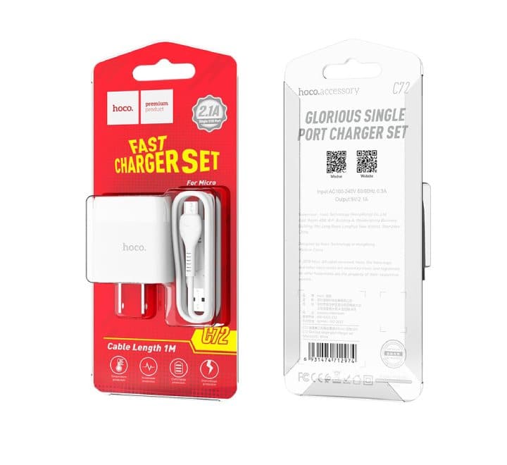 Hoco C72 Glorious Single USB Set With Micro-USB Cable (White) - ICT.com.mm