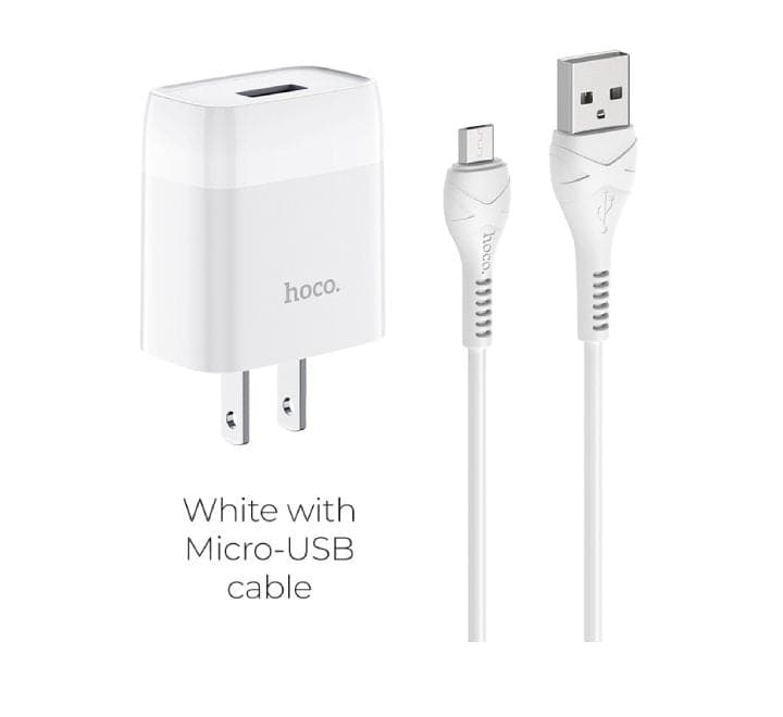 Hoco C72 Glorious Single USB Set With Micro-USB Cable (White) - ICT.com.mm