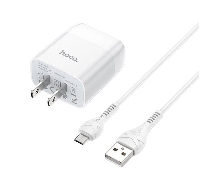 Hoco C72 Glorious Single USB Set With Micro-USB Cable (White) - ICT.com.mm