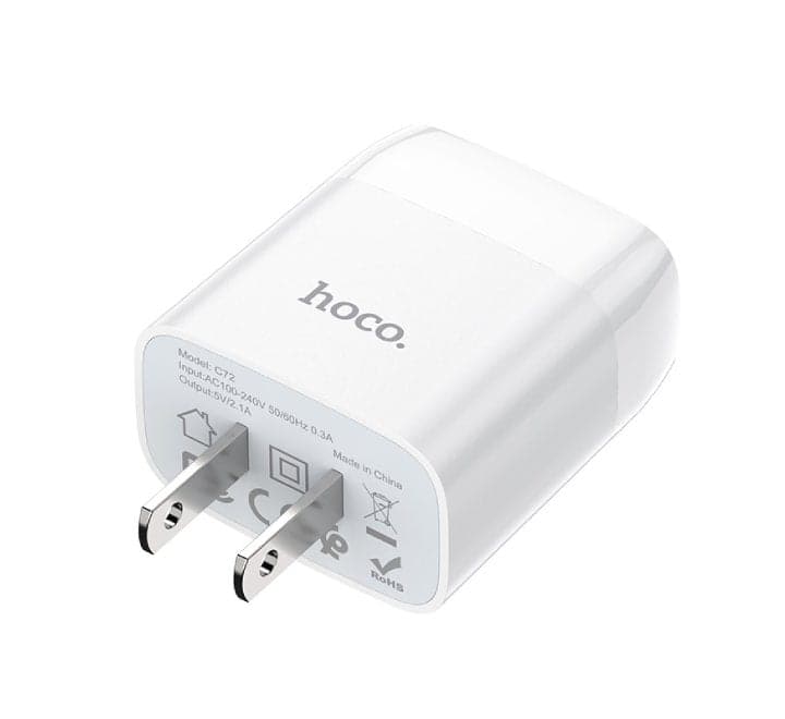 Hoco C72 Glorious Single USB Set With Type-C Cable (White) - ICT.com.mm