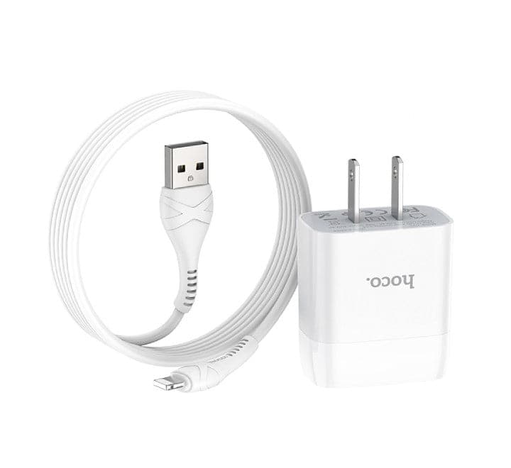 Hoco C73 Glorious Dual USB Set With Lightning Cable (White) - ICT.com.mm