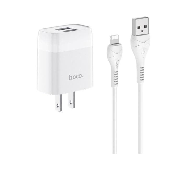 Hoco C73 Glorious Dual USB Set With Lightning Cable (White) - ICT.com.mm