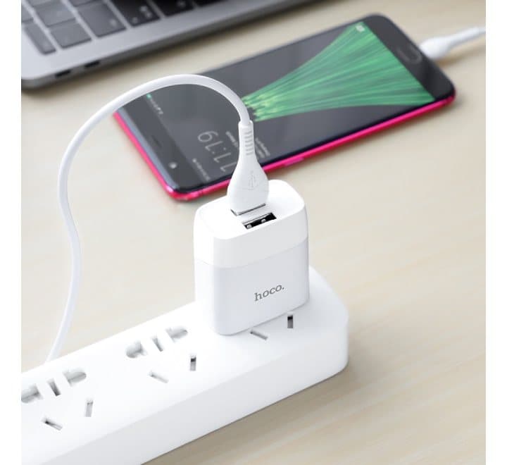 Hoco C73 Glorious Dual USB Set With Lightning Cable (White) - ICT.com.mm