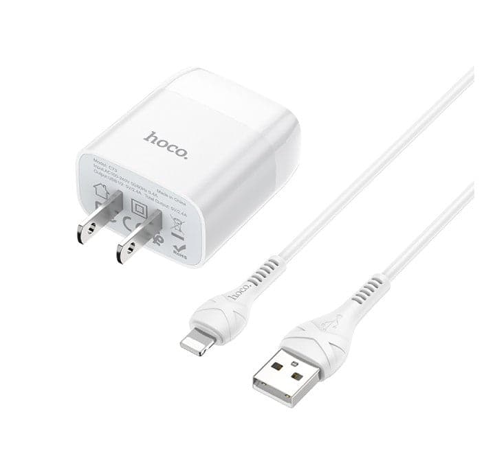 Hoco C73 Glorious Dual USB Set With Lightning Cable (White) - ICT.com.mm