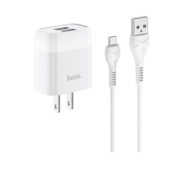 Hoco C73 Glorious Dual USB Set With Micro-USB Cable (White) - ICT.com.mm