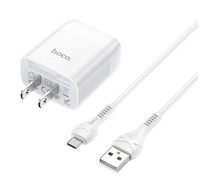 Hoco C73 Glorious Dual USB Set With Micro-USB Cable (White) - ICT.com.mm