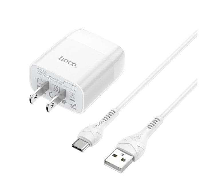 Hoco C73 Glorious Dual USB Set With Type-C Cable (White) - ICT.com.mm