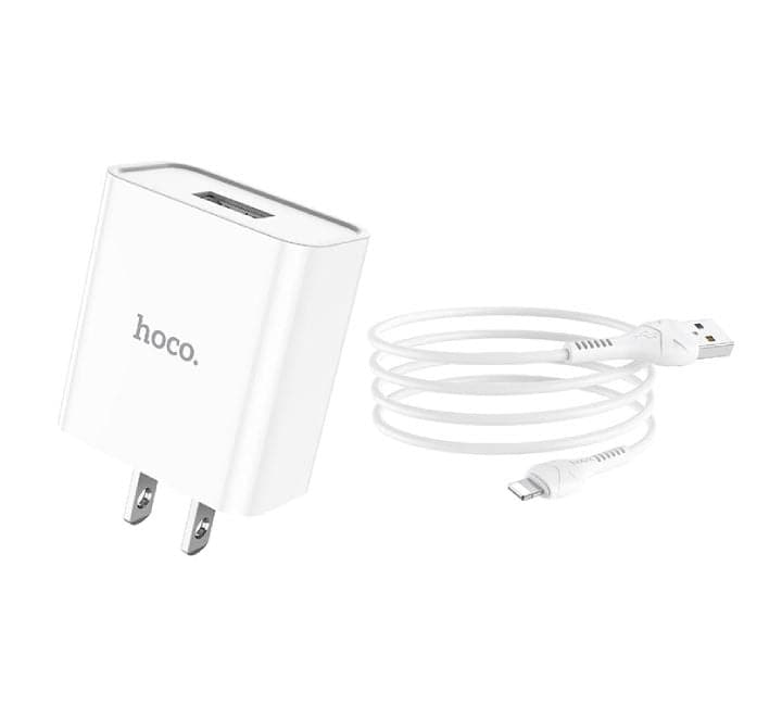Hoco C81 Asombroso Plug Set With Lightning Cable (White) - ICT.com.mm