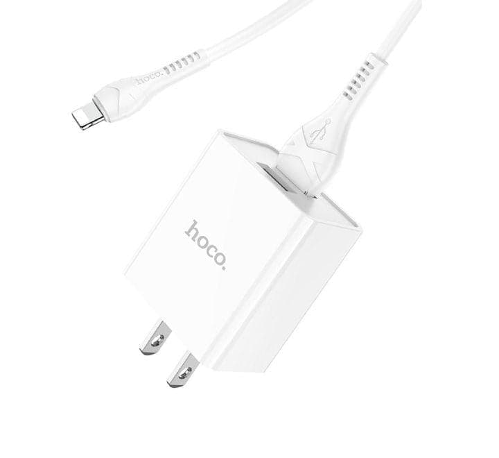 Hoco C89 Light Road Dual Port US Set With Lightning Cable (White), USB Chargers, Hoco - ICT.com.mm