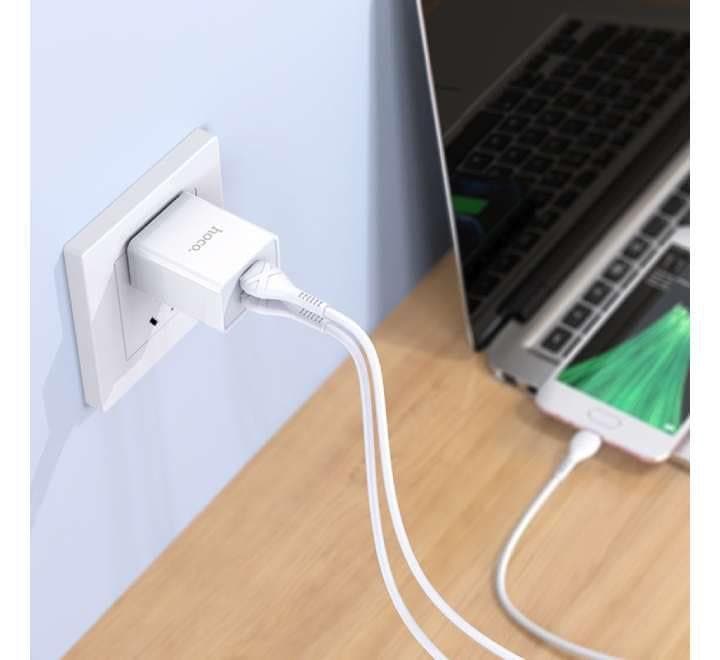 Hoco C89 Light Road Dual Port US Set With Lightning Cable (White), USB Chargers, Hoco - ICT.com.mm