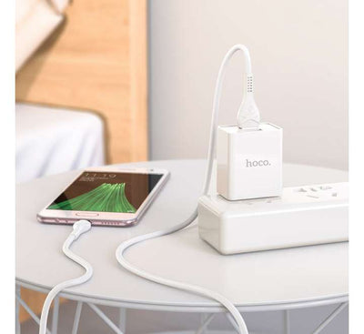 Hoco C89 Light Road Dual Port US Set With Micro-USB Cable (White), USB Chargers, Hoco - ICT.com.mm