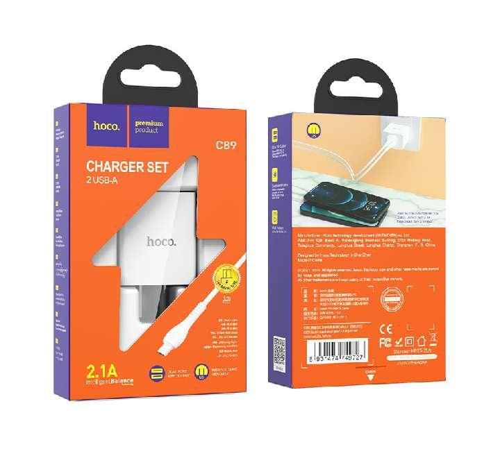 Hoco C89 Light Road Dual Port US Set With Micro-USB Cable (White), USB Chargers, Hoco - ICT.com.mm