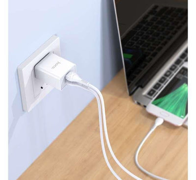 Hoco C89 Light Road Dual Port US Set With Micro-USB Cable (White), USB Chargers, Hoco - ICT.com.mm