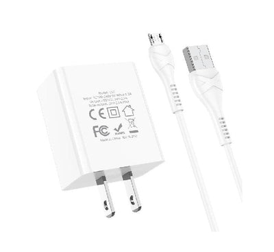 Hoco C89 Light Road Dual Port US Set With Micro-USB Cable (White), USB Chargers, Hoco - ICT.com.mm