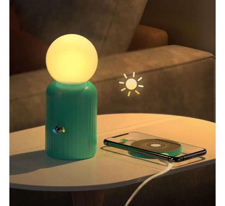Hoco H8 Jewel Night light With Wireless Charger (Green), Wireless Charger, Hoco - ICT.com.mm
