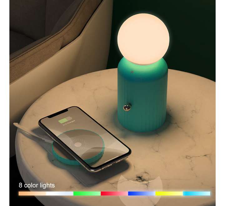 Hoco H8 Jewel Night light With Wireless Charger (Green), Wireless Charger, Hoco - ICT.com.mm