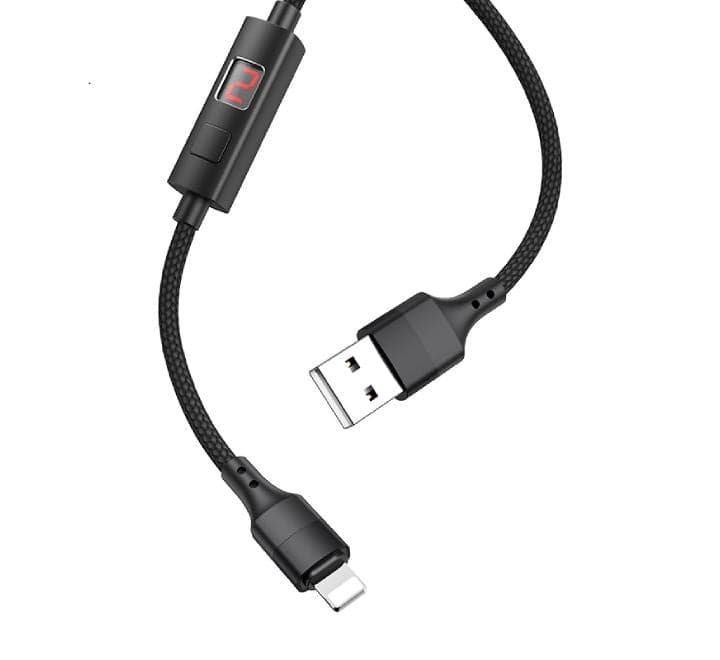 Hoco S13 Central Control Timing Charging Data Cable For Lightning (Black) - ICT.com.mm
