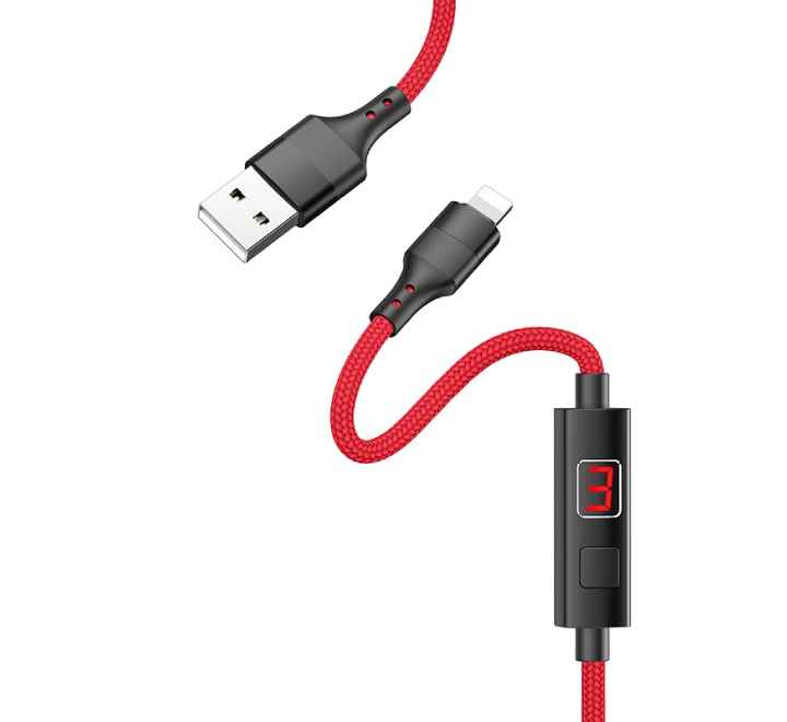 Hoco S13 Central Control Timing Charging Data Cable For Lightning (Red) - ICT.com.mm