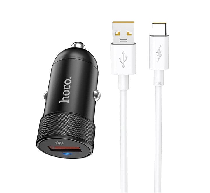 Hoco Z32A Flash Power Fully Compatible Car Charger Set with Type-C Cable (Black)-29 - ICT.com.mm