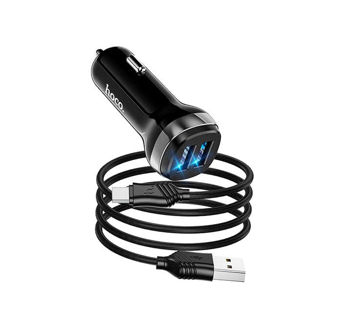 Hoco Z40 Superior Dual Port Car Charger Set with Type-C Cable (Black)-29 - ICT.com.mm