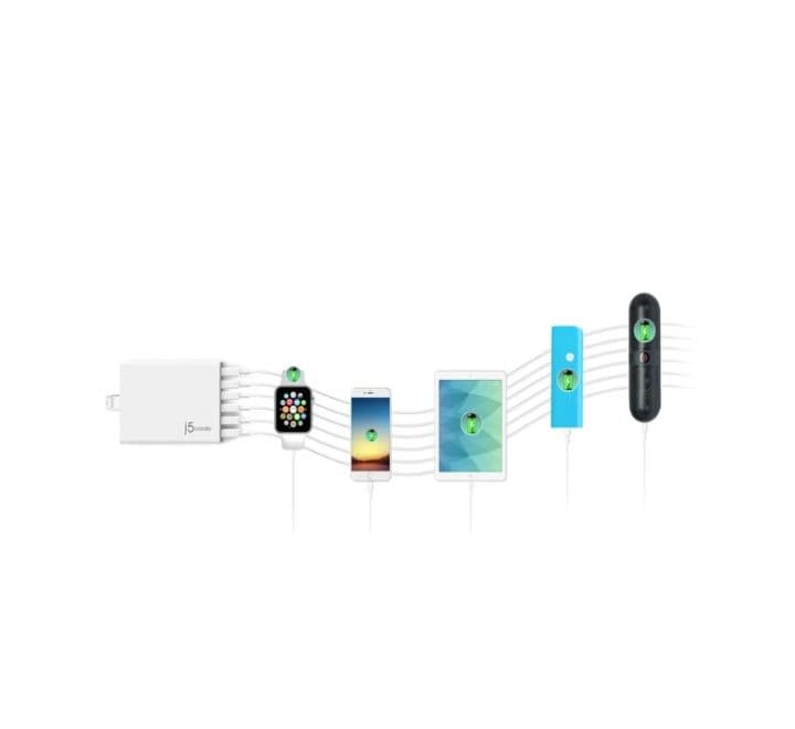 j5create 60W QC 3.0 USB 6-Port Charger (White), Adapter & Charger - Mobile, j5create - ICT.com.mm