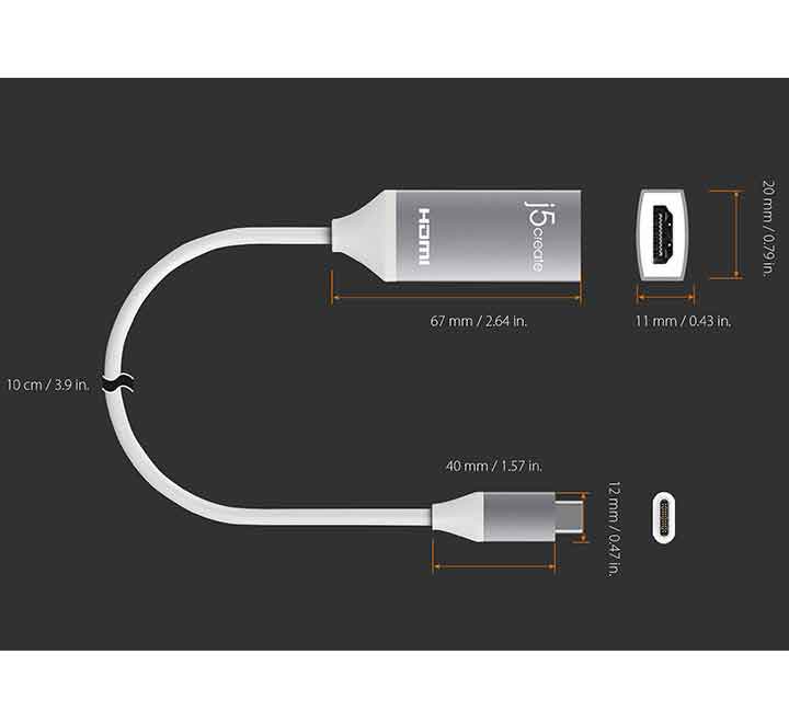 j5create JCA153G USB-C to 4K HDMI Adapter (Space Gray), USB Hub, j5create - ICT.com.mm