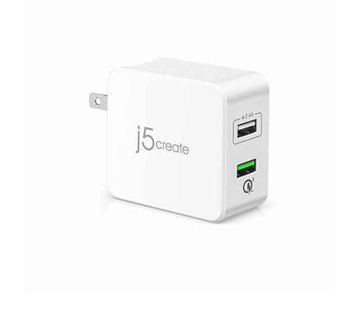 j5create JUP20 2-Port USB QC 3.0 Charger (White), Adapter & Charger - Mobile, j5create - ICT.com.mm