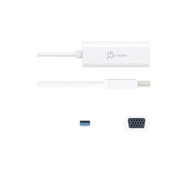 j5create USB 3.0 to VGA Slim Display Adapter (White), Adapters, j5create - ICT.com.mm